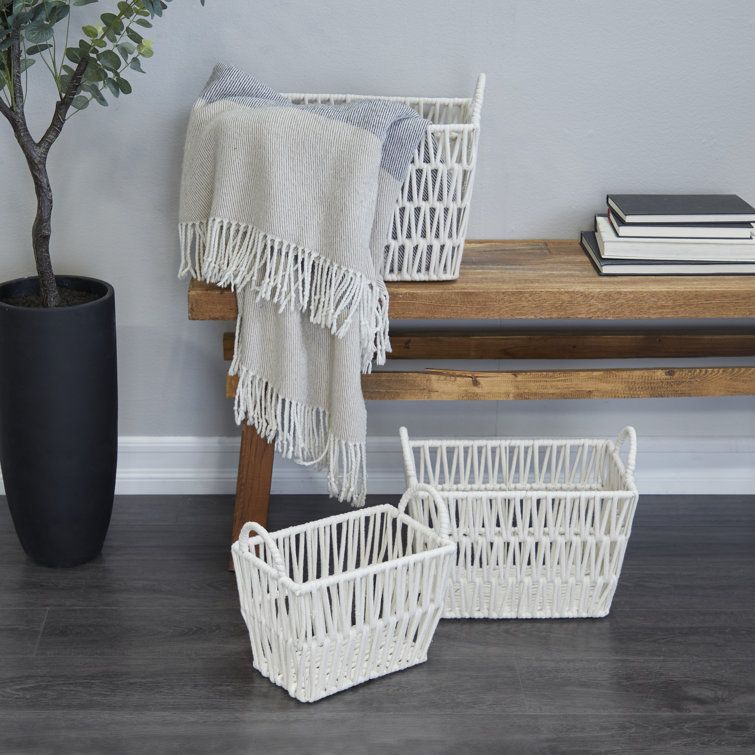 White Cotton Rope Rectangular Storage Baskets Set of 3