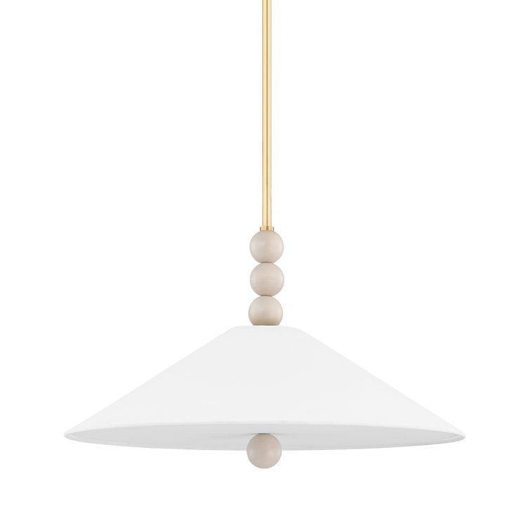 Aged Brass and White Linen 22" Pendant Light