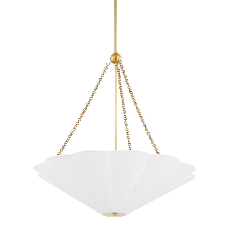 Aged Brass 26" Globe Pendant Light with White Linen Shade