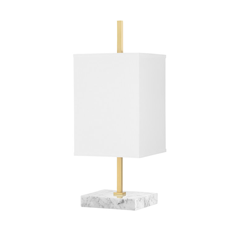 18.25" White Linen Shade Table Lamp with Aged Brass and Marble Base