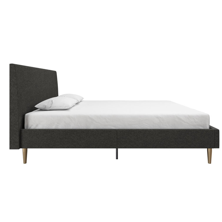 Daphne Dark Gray Linen Queen Upholstered Platform Bed with Brass Legs