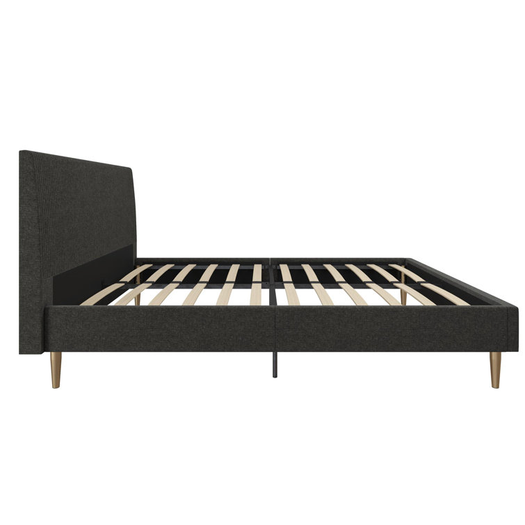 Daphne Dark Gray Linen Queen Upholstered Platform Bed with Brass Legs