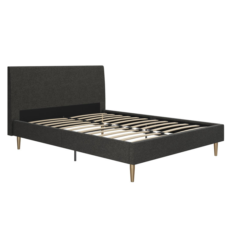 Daphne Dark Gray Linen Queen Upholstered Platform Bed with Brass Legs