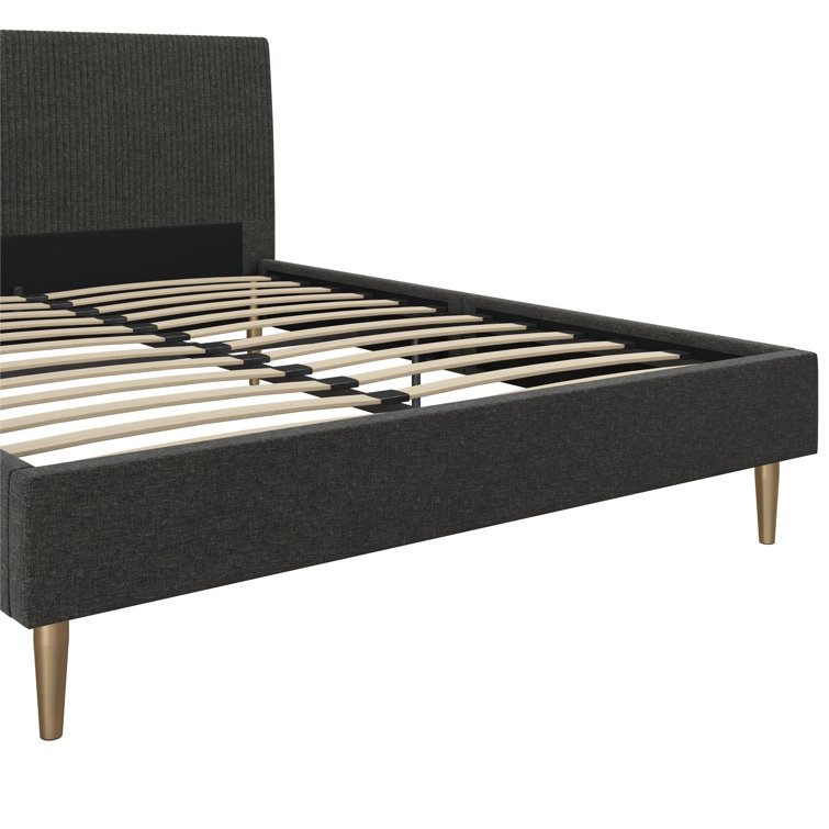 Daphne Dark Gray Linen Queen Upholstered Platform Bed with Brass Legs