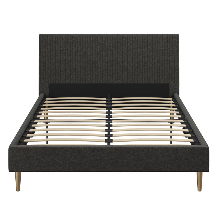 Daphne Dark Gray Linen Queen Upholstered Platform Bed with Brass Legs