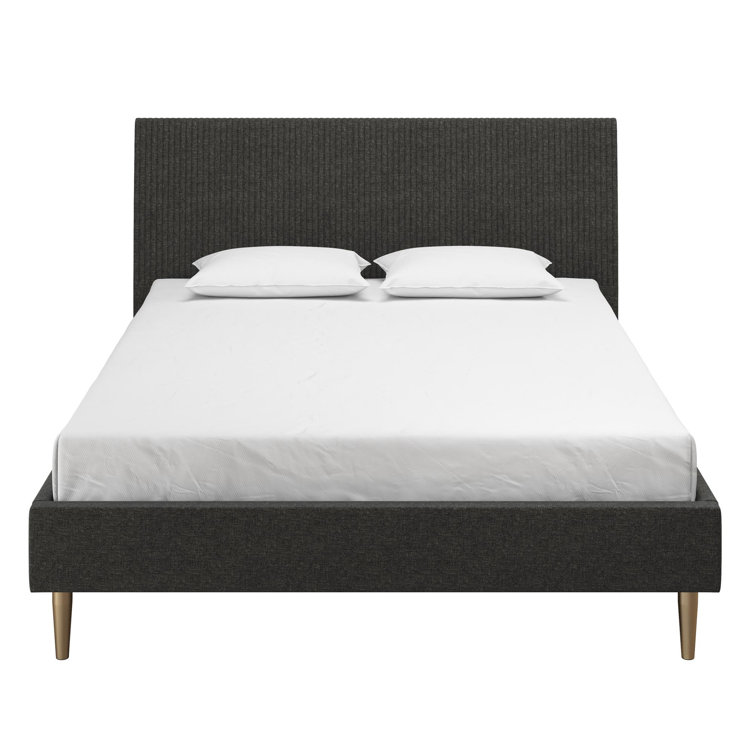 Daphne Dark Gray Linen Queen Upholstered Platform Bed with Brass Legs