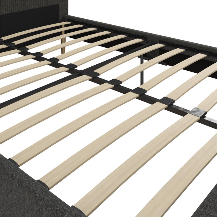 Daphne Dark Gray Linen Queen Upholstered Platform Bed with Brass Legs