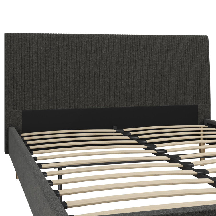 Daphne Dark Gray Linen Queen Upholstered Platform Bed with Brass Legs