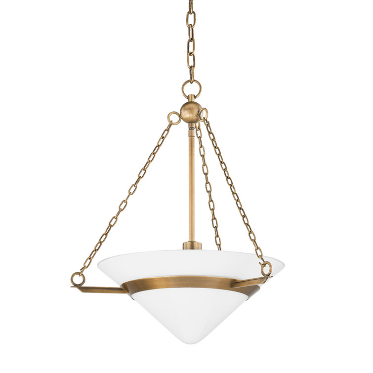 Patina Brass and Opal Glass 19.5" Pendant Light