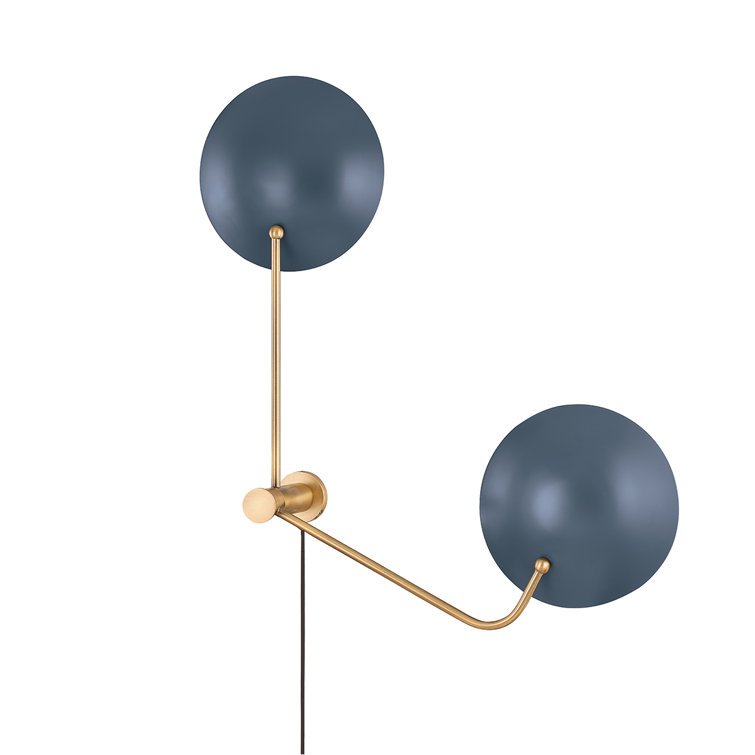 Leif Mid-Century Patina Brass & Slate Blue 2-Light Sconce