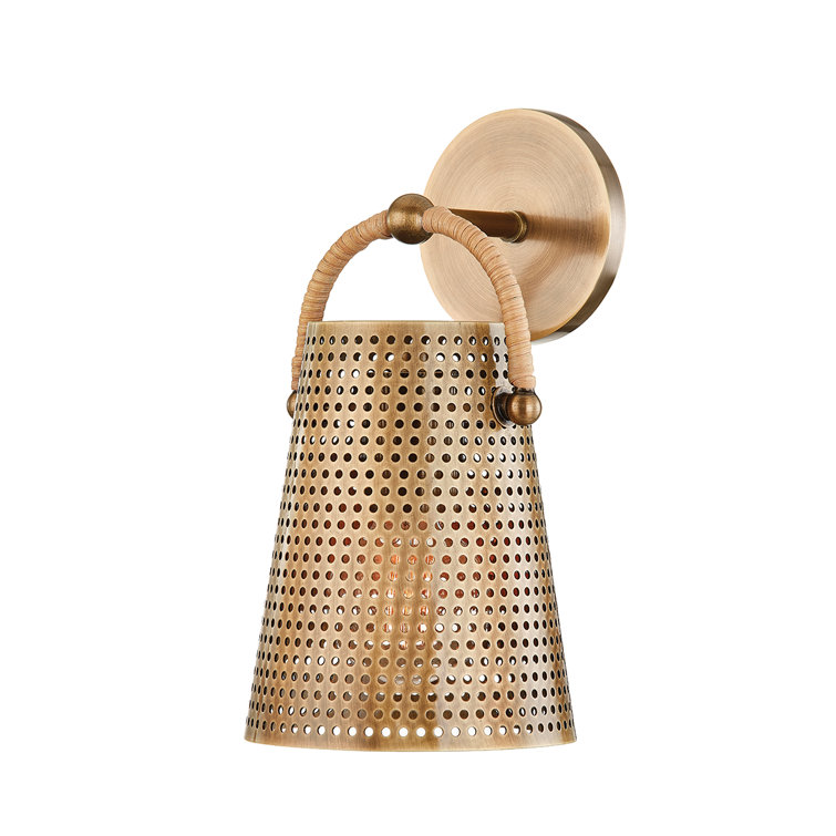 Patina Brass Perforated Metal Wall Sconce with E26 Bulb