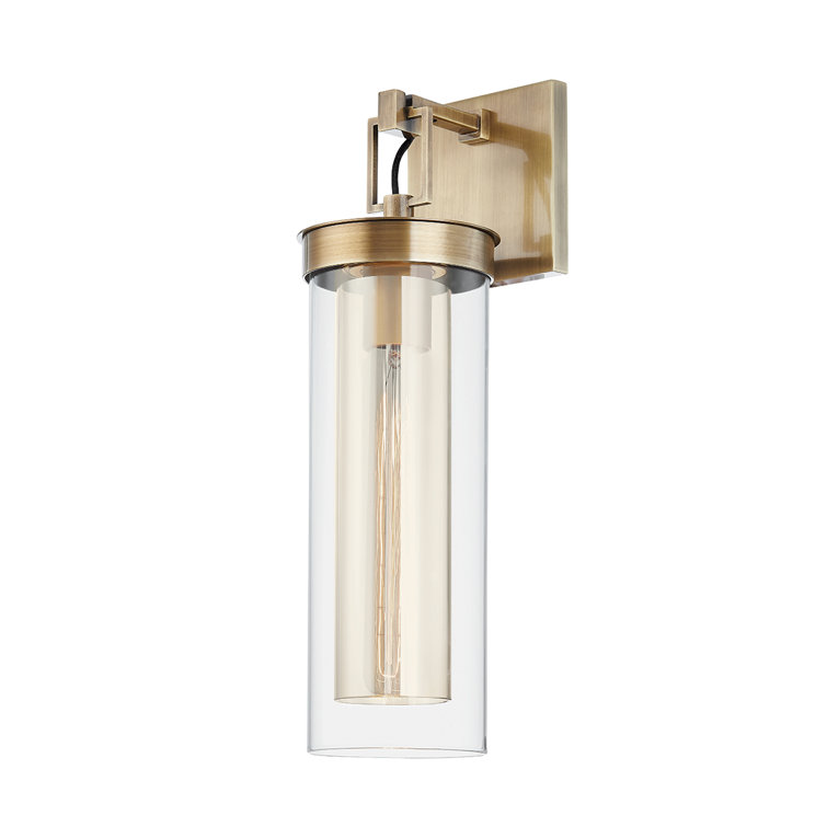 Patina Brass and Black Cylinder Glass Wall Sconce