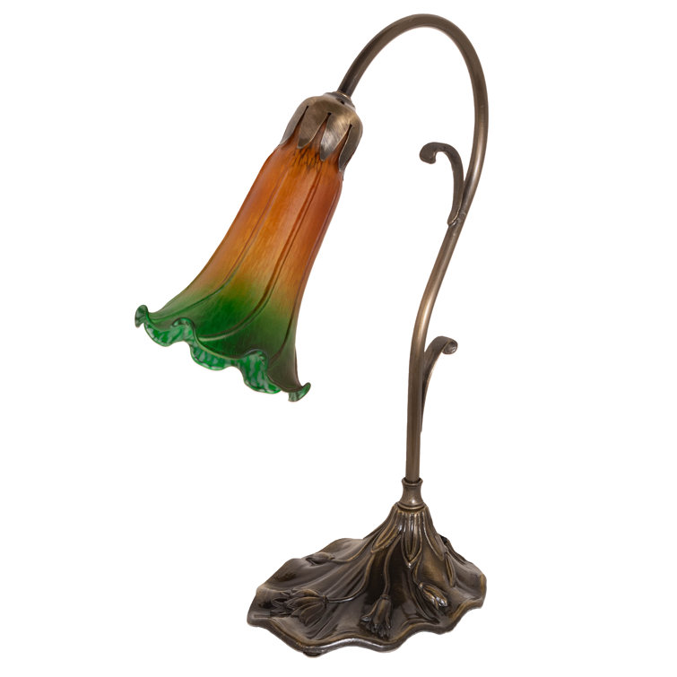 Amber and Green Stained Glass Arched Table Lamp