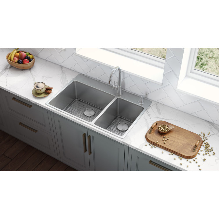 Ruvati 37" Stainless Steel Drop-In Double Bowl Kitchen Sink