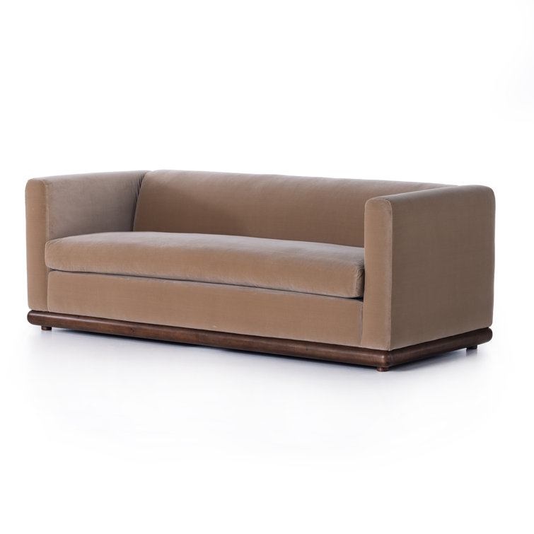 Surrey Taupe Velvet Stationary Sofa with Parawood Base