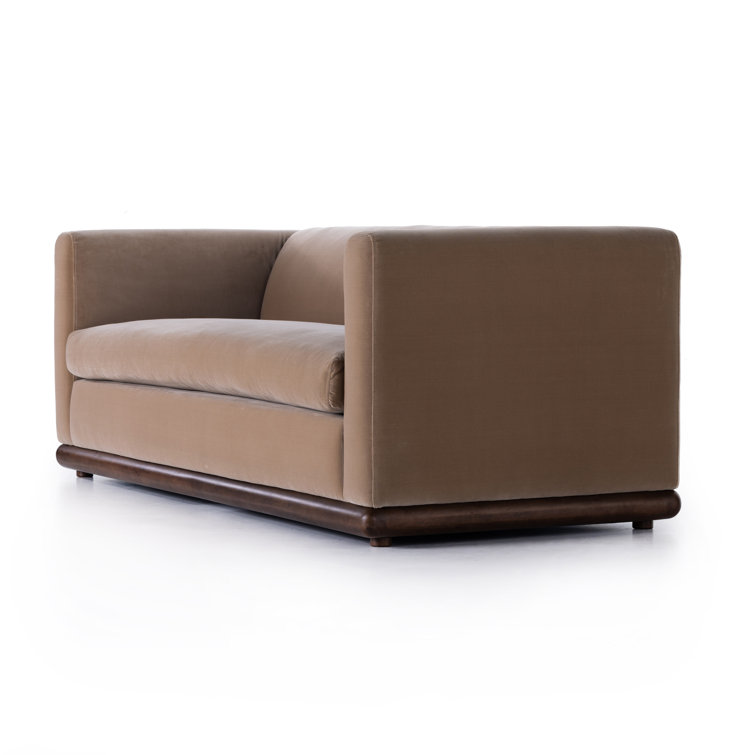 Surrey Taupe Velvet Stationary Sofa with Parawood Base
