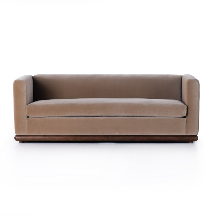 Surrey Taupe Velvet Stationary Sofa with Parawood Base