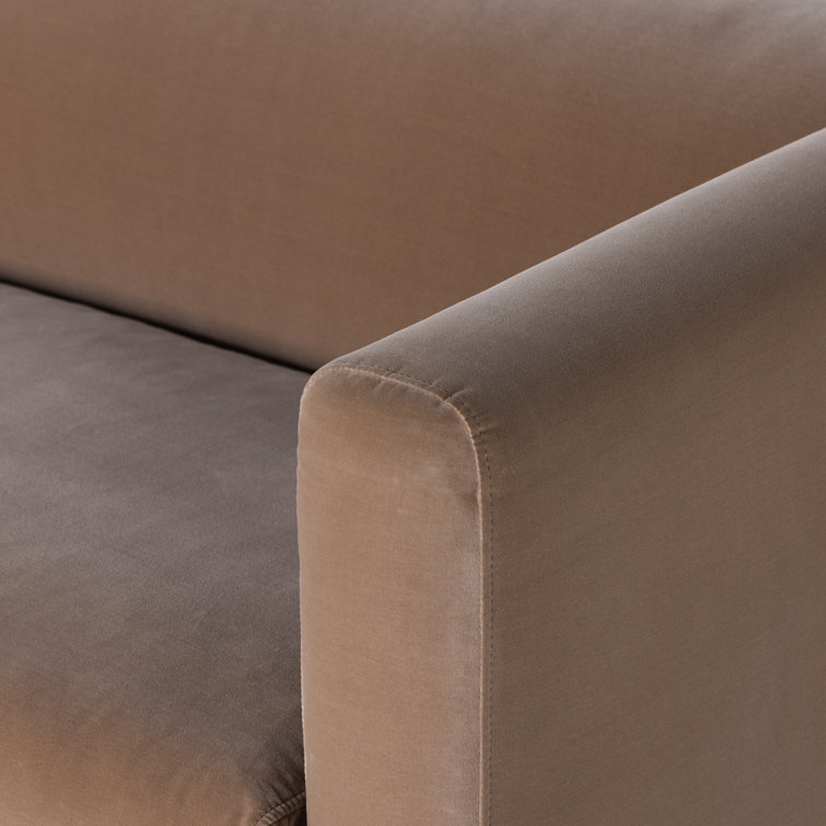 Surrey Taupe Velvet Stationary Sofa with Parawood Base