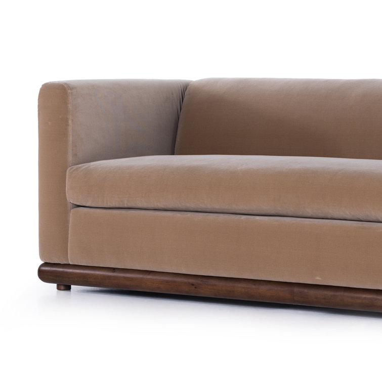 Surrey Taupe Velvet Stationary Sofa with Parawood Base