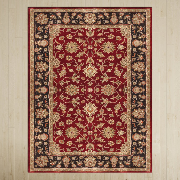 Handmade Black and Garnet Red Wool 6' x 9' Tufted Rug