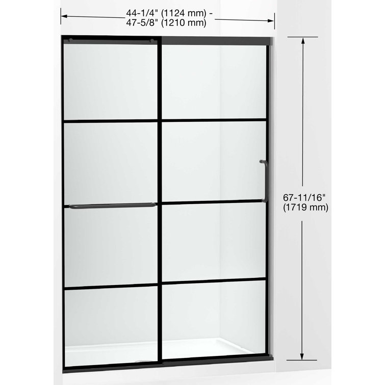 Elate Frameless Sliding Shower Door with Black Hardware and Clear Tempered Glass