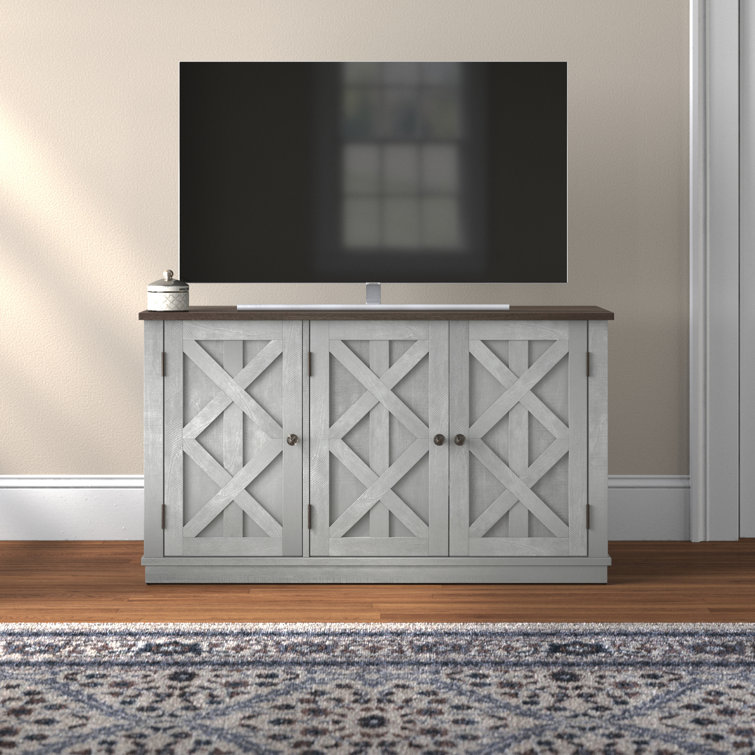 48 in. Rustic Off-White Wood TV Stand with Cabinet