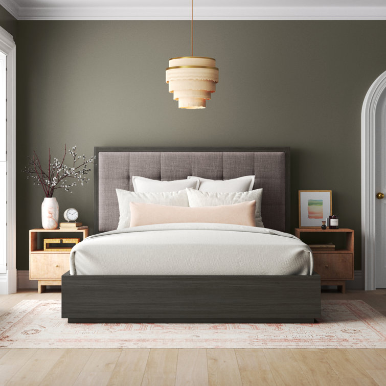 Basalt Grey King-Sized Wood Frame Bed with Tufted Linen Upholstery