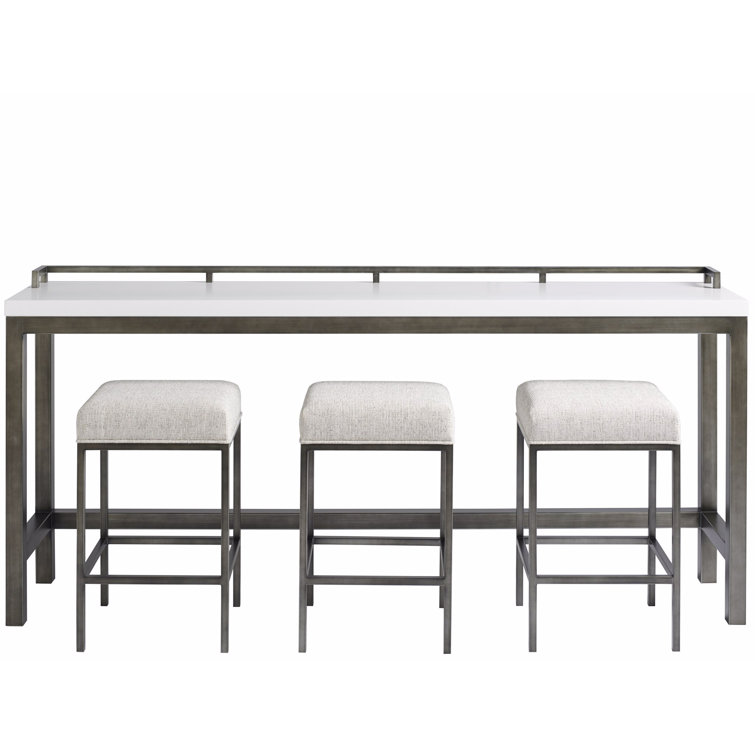 Meringue Metal Console Table with Upholstered Stools