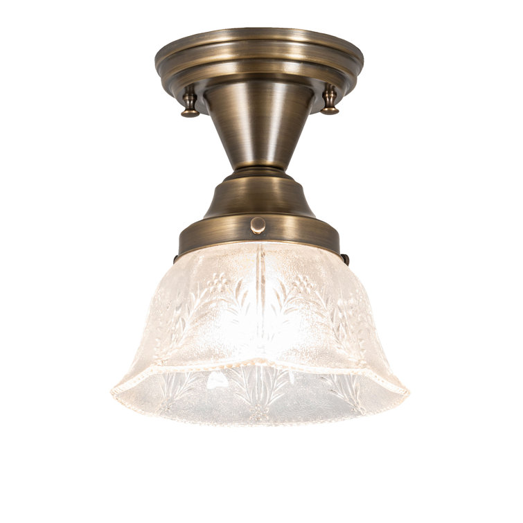 Antique Brass & Clear Glass Single-Light Semi-Flush Mount