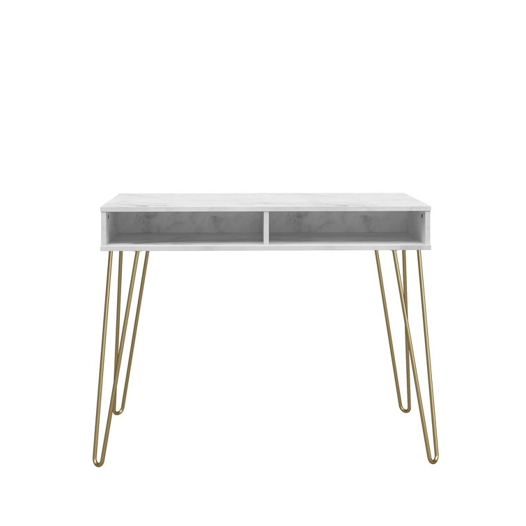 Elegant White Marble 44" Computer Desk with Hairpin Legs