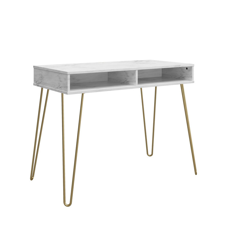 Elegant White Marble 44" Computer Desk with Hairpin Legs