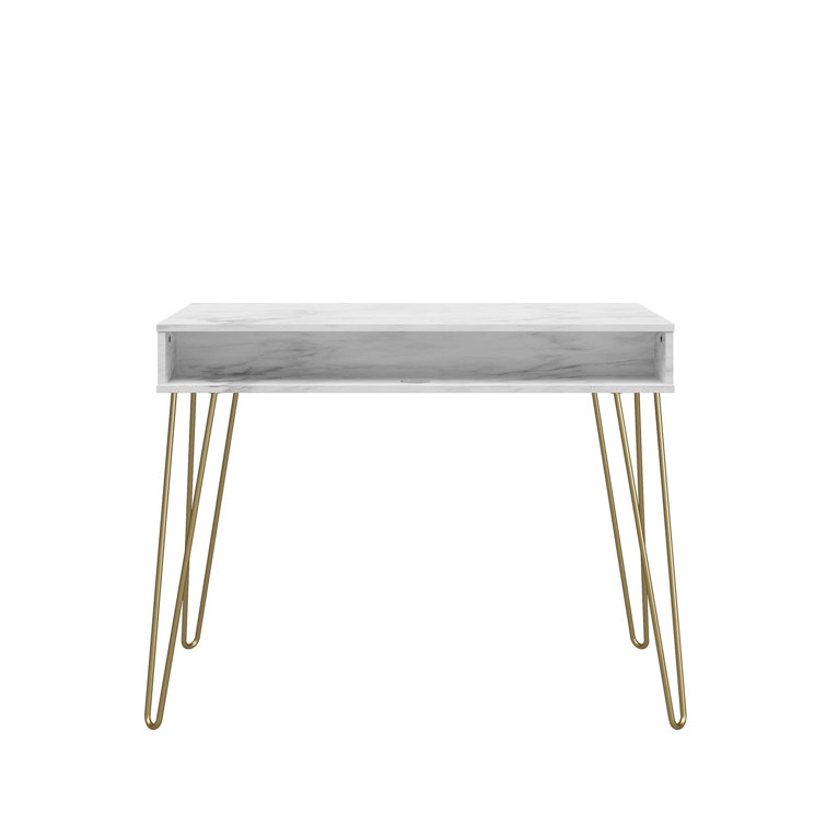 Elegant White Marble 44" Computer Desk with Hairpin Legs