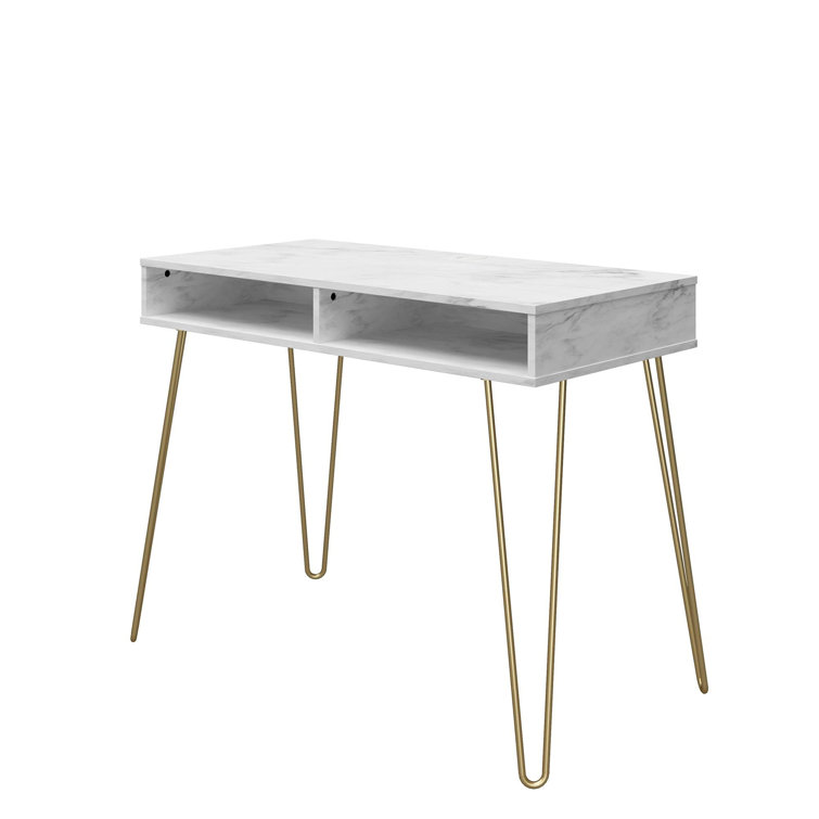 Elegant White Marble 44" Computer Desk with Hairpin Legs