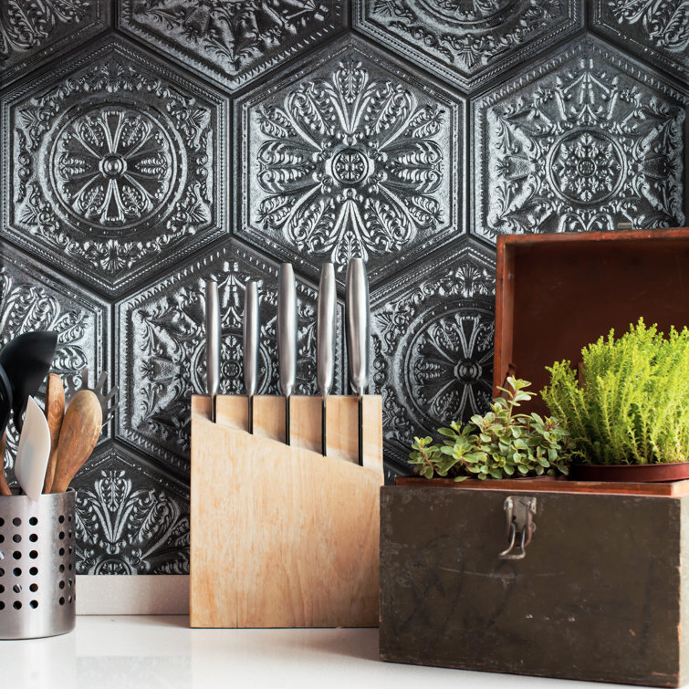Transitional Glossy Silver Hex Porcelain Tile, 10" x 12"