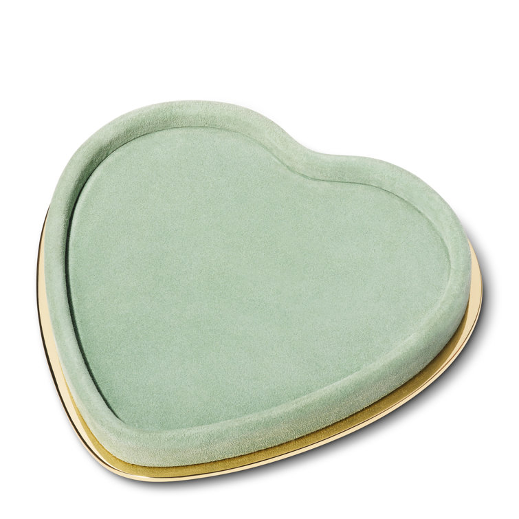 Sage Green Suede Heart Tray with Brass Edging