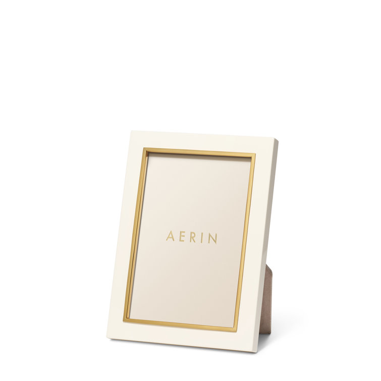 Cream Leather Picture Frame with Brass Detailing, 4" x 6"