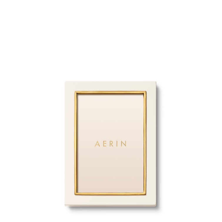 Cream Leather Picture Frame with Brass Detailing, 4" x 6"