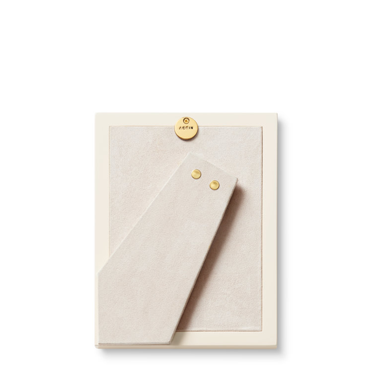 Cream Leather Picture Frame with Gold Detailing