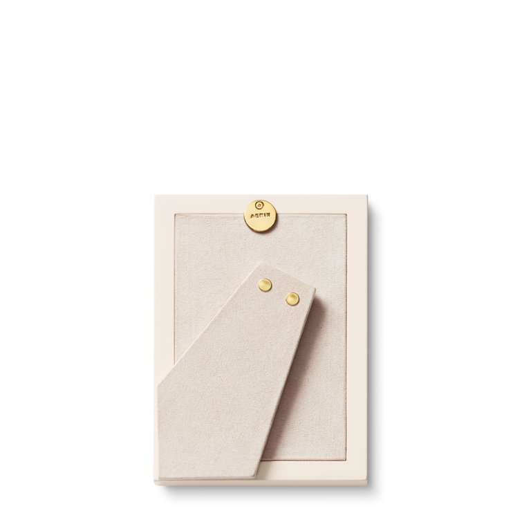 Cream Leather Picture Frame with Brass Detailing, 4" x 6"