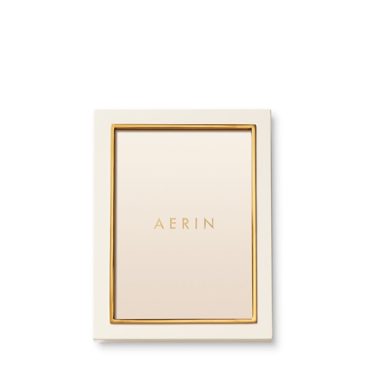 Cream Leather Picture Frame with Gold Detailing
