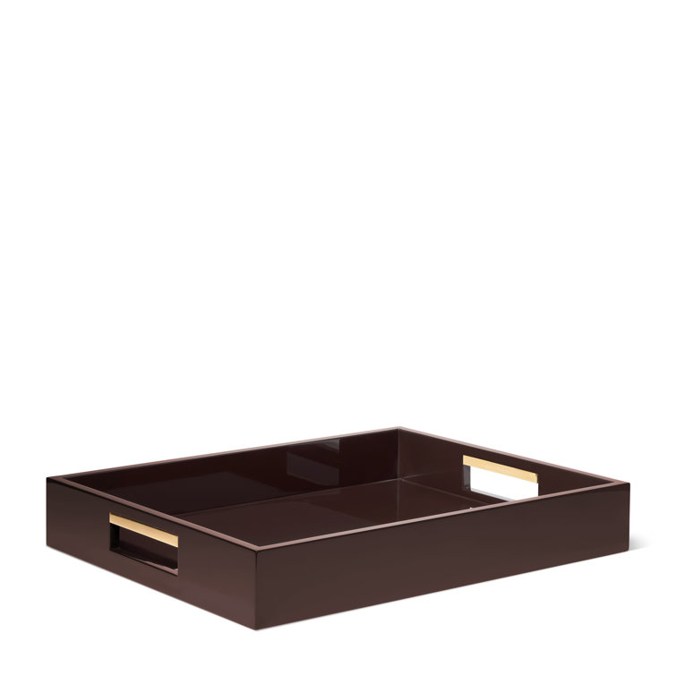 Brown Lacquer Decorative Tray with Brass Handles