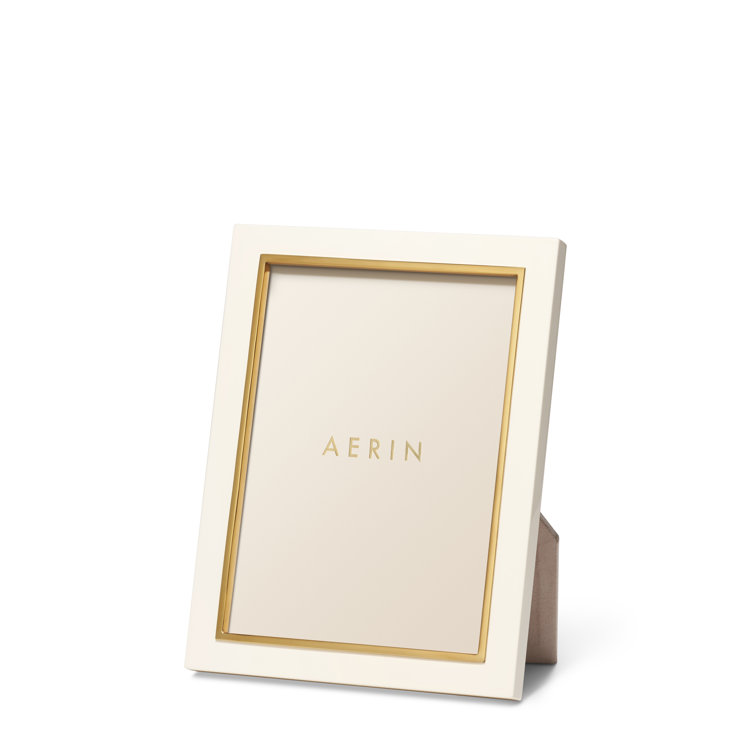 Cream Leather Picture Frame with Gold Detailing