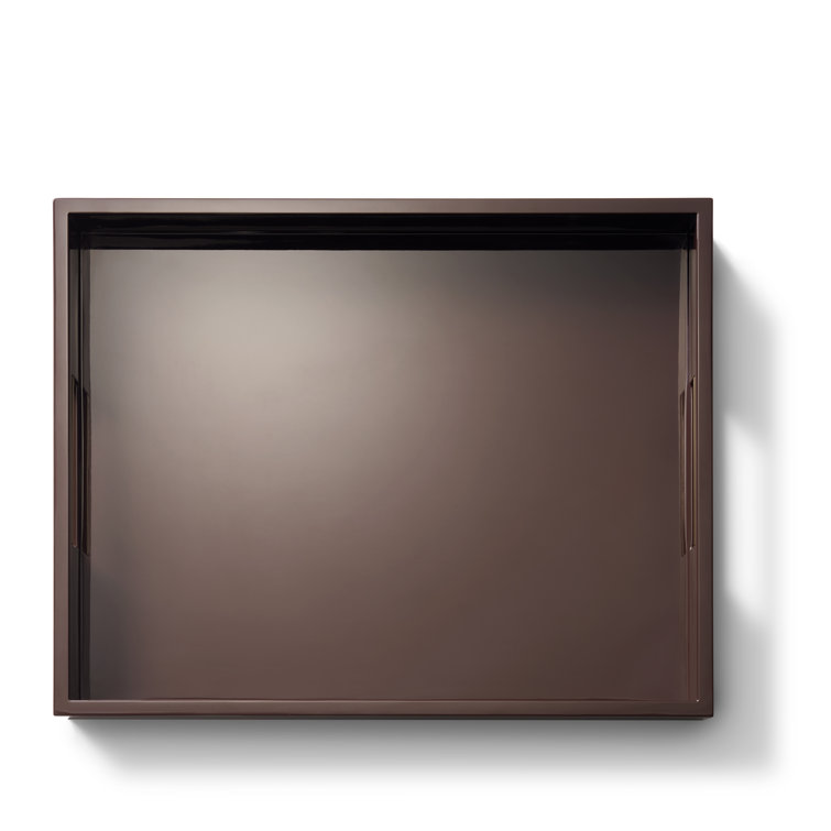 Brown Lacquer Decorative Tray with Brass Handles