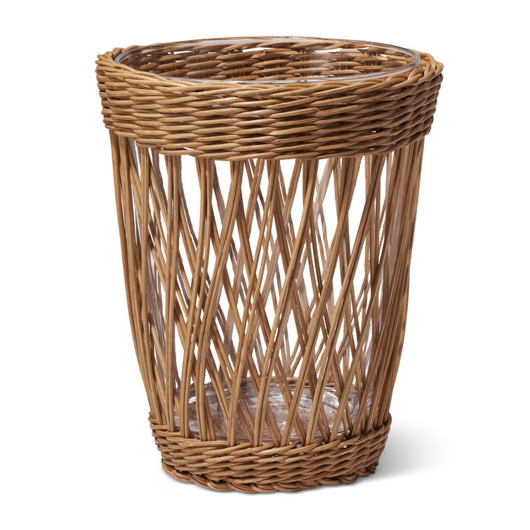 Handcrafted Natural Wicker and Glass Table Vase