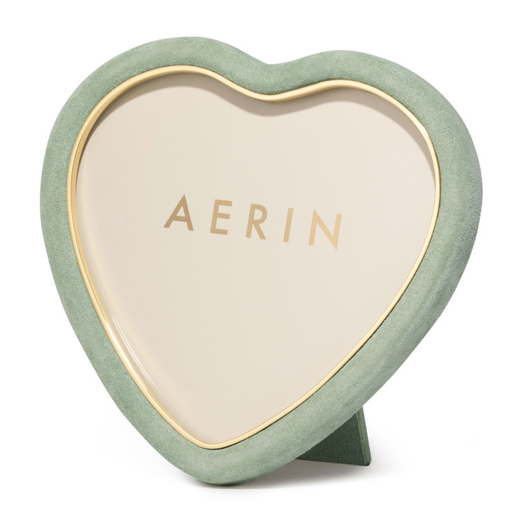 Sage Suede Heart-Shaped Single Picture Frame with Glass Protector