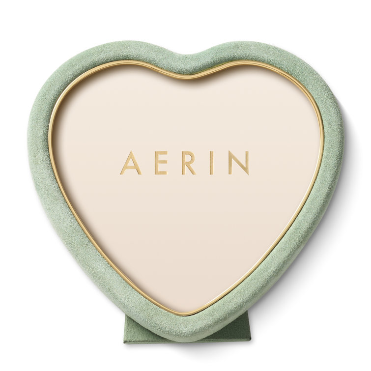 Sage Suede Heart-Shaped Single Picture Frame with Glass Protector