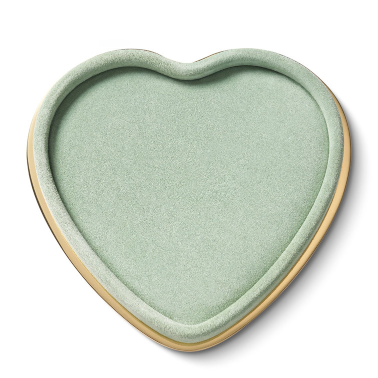Sage Green Suede Heart Tray with Brass Edging