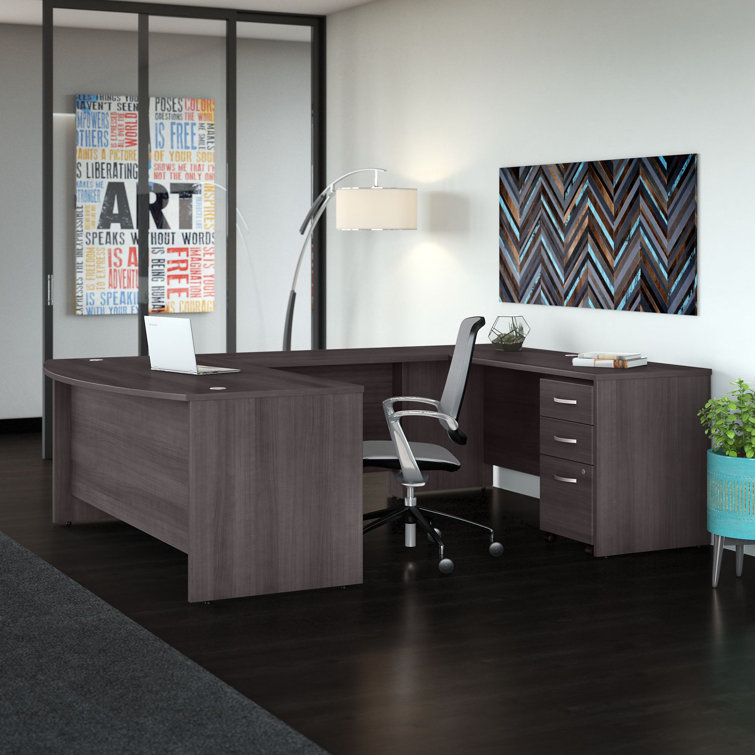 Storm Gray U-Shaped Executive Desk with Filing Cabinet