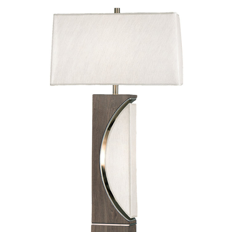 Charcoal Gray and Brushed Nickel 2-Light Floor Lamp with Off White Linen Shade