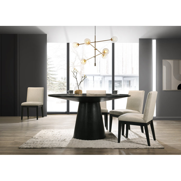 Vintage Black Round Pedestal Dining Table with Reclaimed Wood